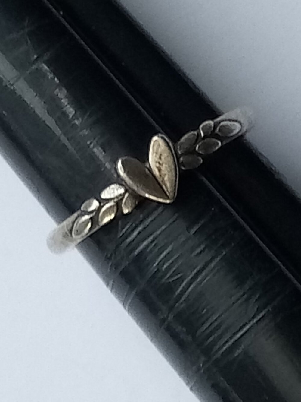 Delicate Heart and Leaf Silver Ring - Sterling Look